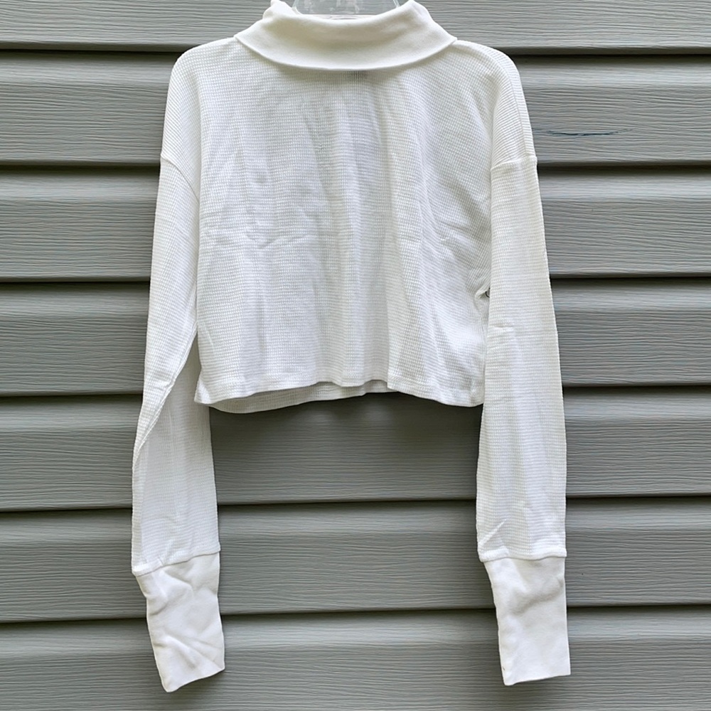 White Waffle Knit Cropped Turtleneck Top